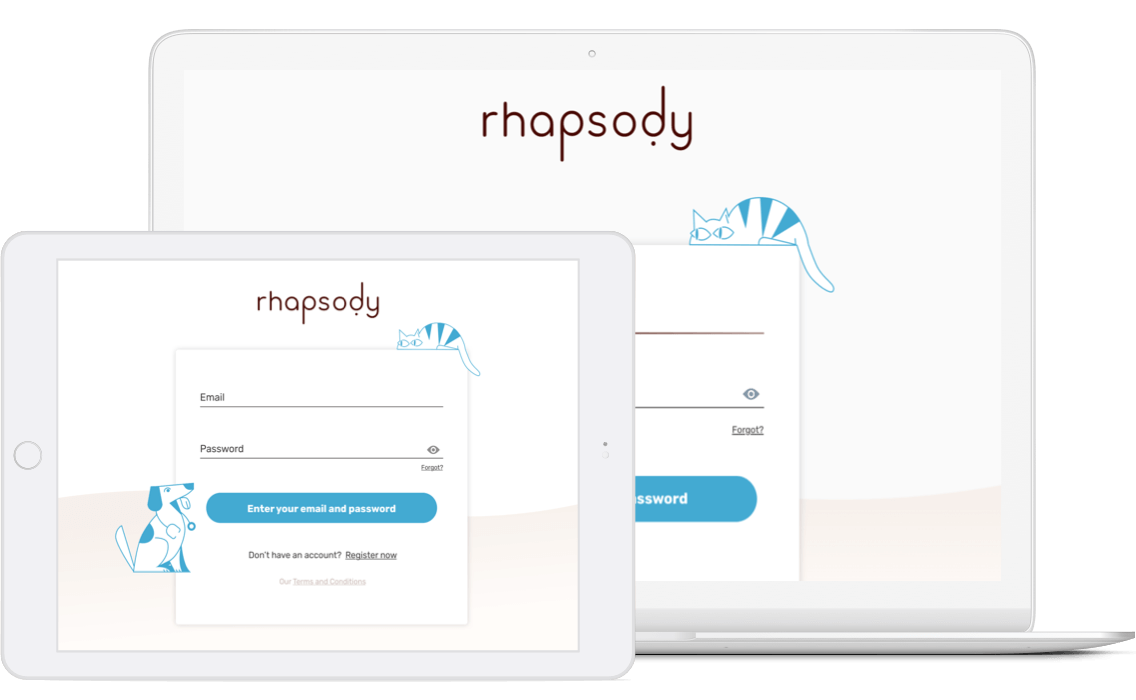 Screenshot of rhapsody login screen on both tablet and laptop