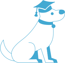 Illustration of blue and white graduating doggie